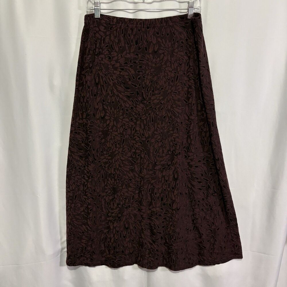 Cut Loose Womens Midi Skirt L Brown Floral Textured Knit Elastic Waist USA Boho